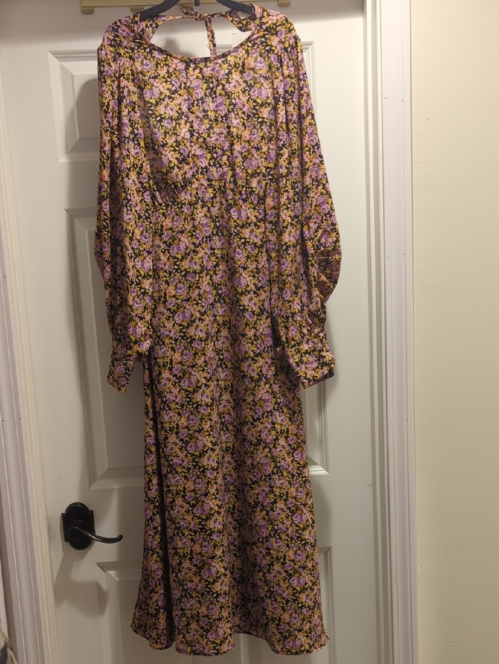 Topshop Floral Long Sleeve Midi Dress in Lavender and Black